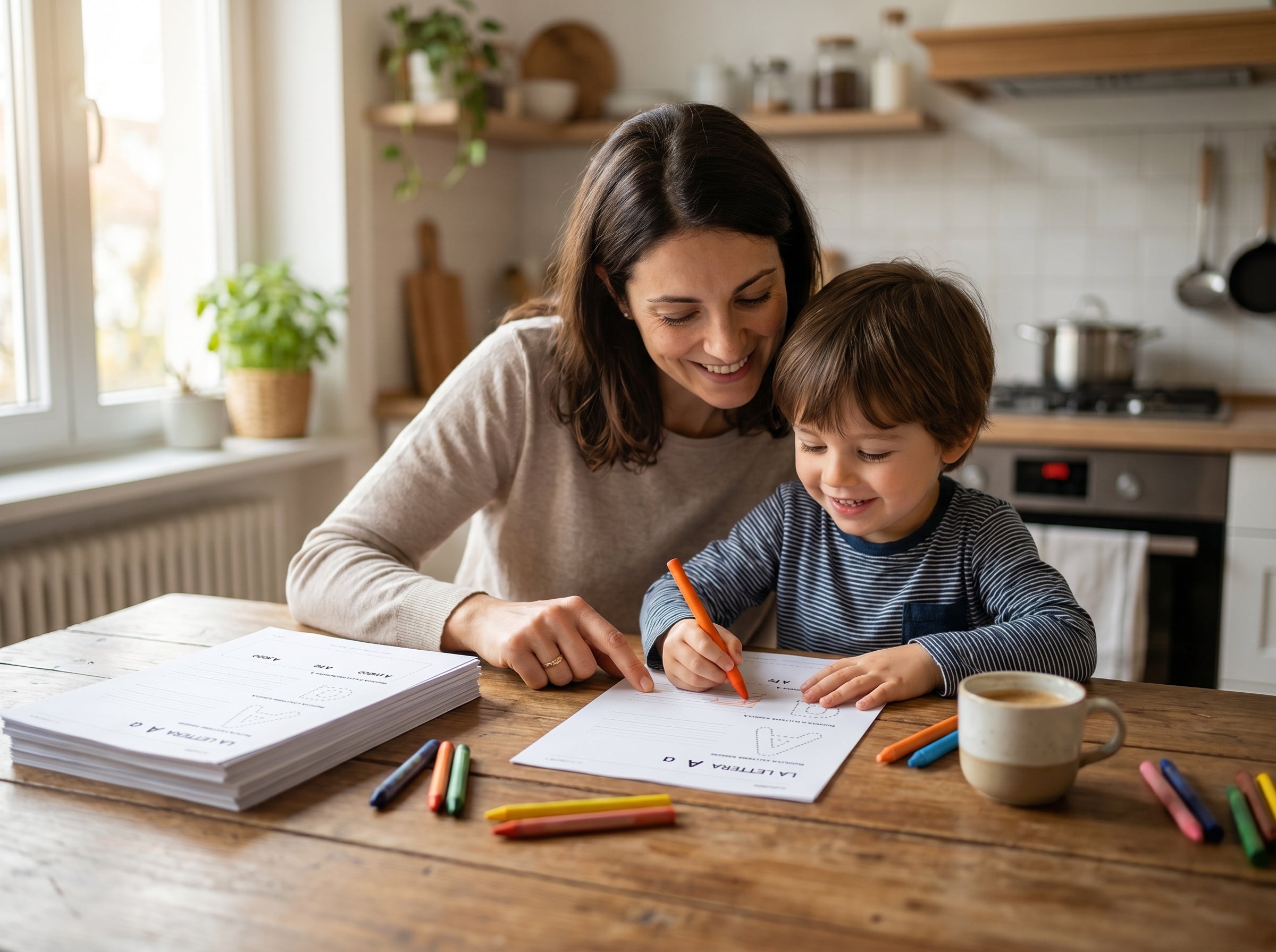 Mamma e bambino che usano le schede